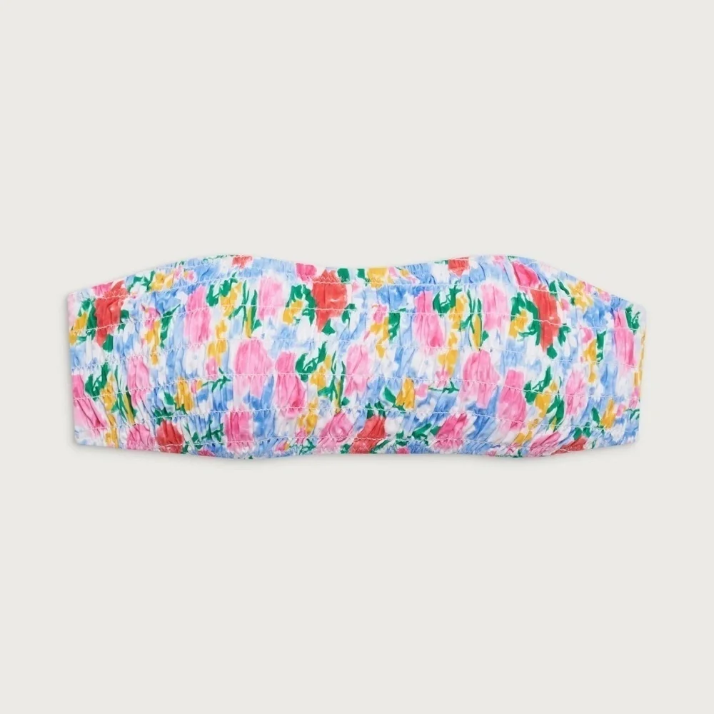 New! Frankie’s Bikinis Rosabella Bandeau Bikini Top Painted Petals 31544